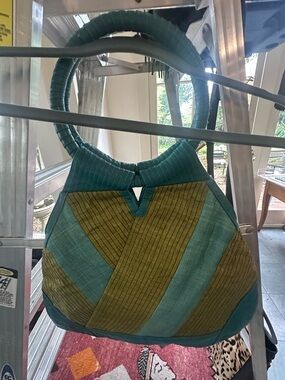 Teal and Olive Striped Women’s Shoulder Bag